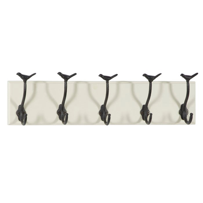 Metal Wall Hook with Wooden Backing, White and Black