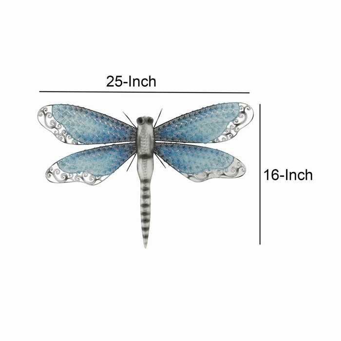 Metal Dragonfly Wall Accent with Mounting Hardware, Turquoise Blue