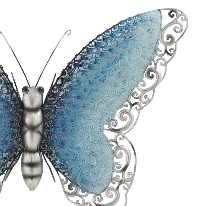 Metal Butterfly Wall Accent with Mounting Hardware, Turquoise Blue