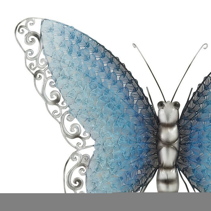 Metal Butterfly Wall Accent with Mounting Hardware, Turquoise Blue