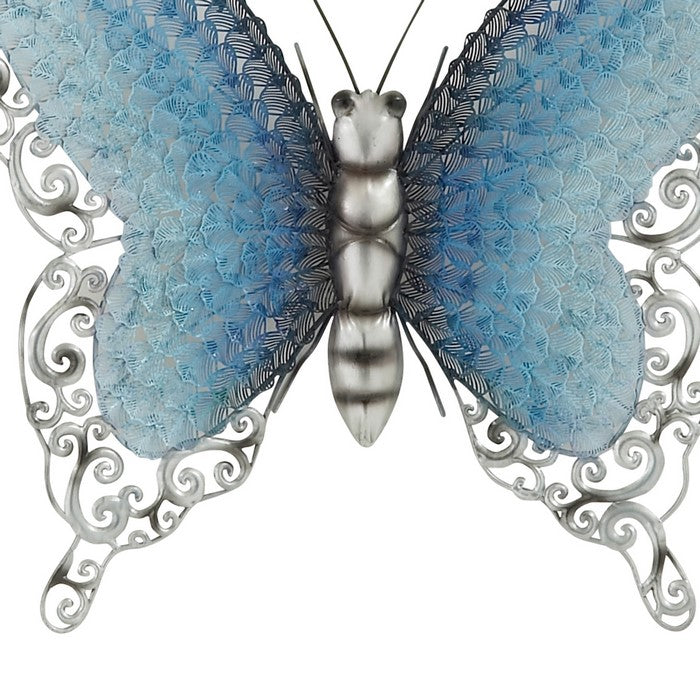 Metal Butterfly Wall Accent with Mounting Hardware, Turquoise Blue