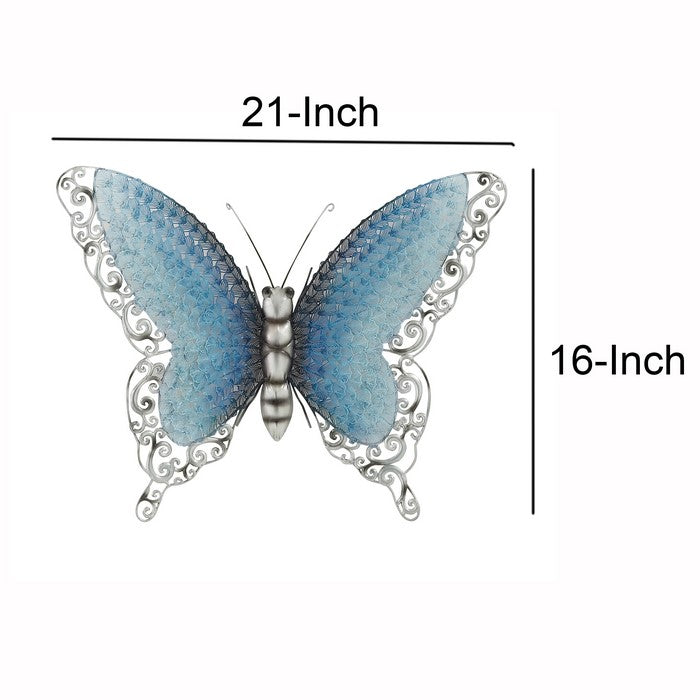 Metal Butterfly Wall Accent with Mounting Hardware, Turquoise Blue