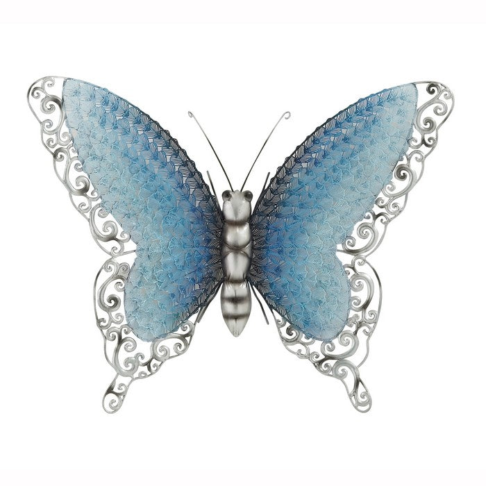 Metal Butterfly Wall Accent with Mounting Hardware, Turquoise Blue