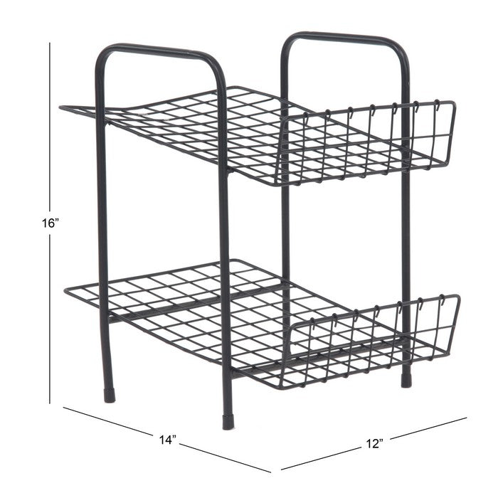 2 Tier Metal Frame Magazine Rack with Tubular Legs, Black