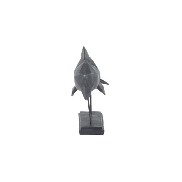 Metal Frame Polystone Dolphin Sculpture on Stable Base, Black