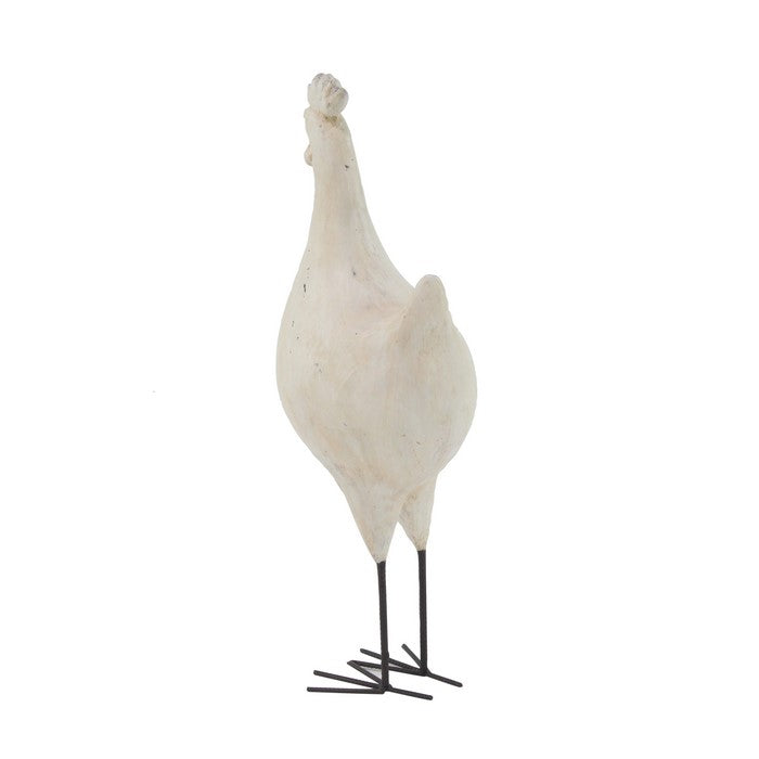 Polystone Frame Rooster Sculpture with Stable Base, White