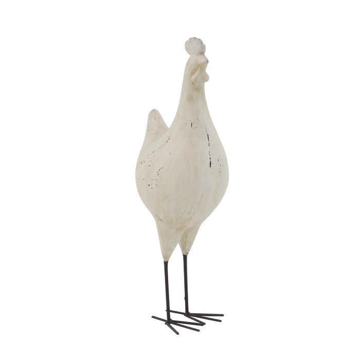 Polystone Frame Rooster Sculpture with Stable Base, White