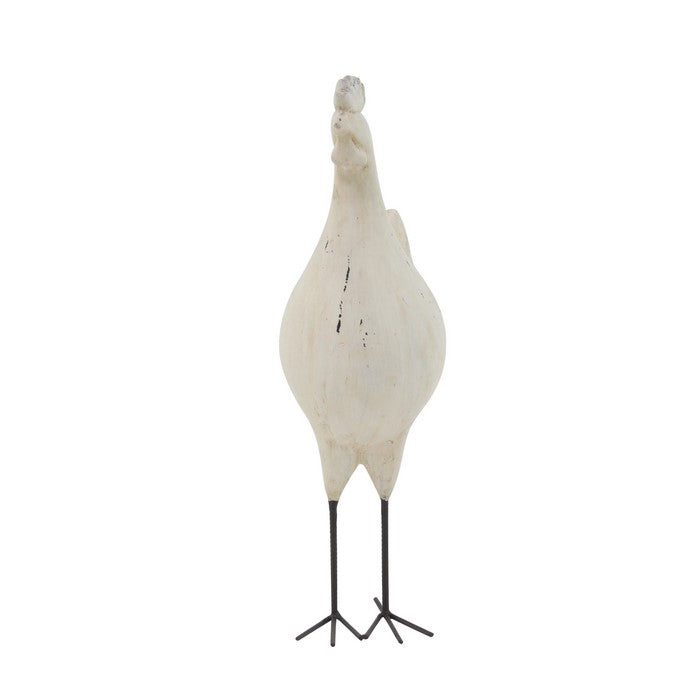 Polystone Frame Rooster Sculpture with Stable Base, White