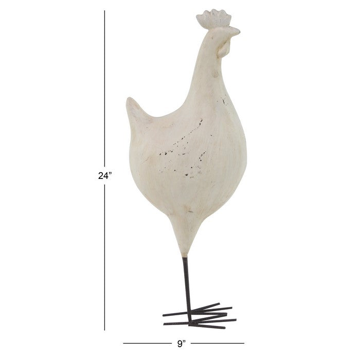 Polystone Frame Rooster Sculpture with Stable Base, White