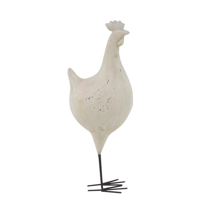 Polystone Frame Rooster Sculpture with Stable Base, White