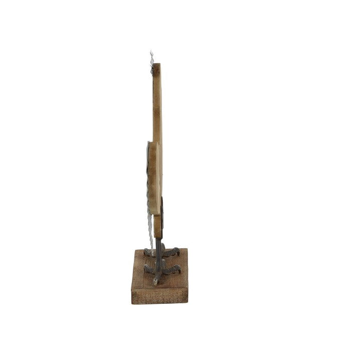 Metal and Wood Frame Rooster Sculpture with Stable Base, Brown