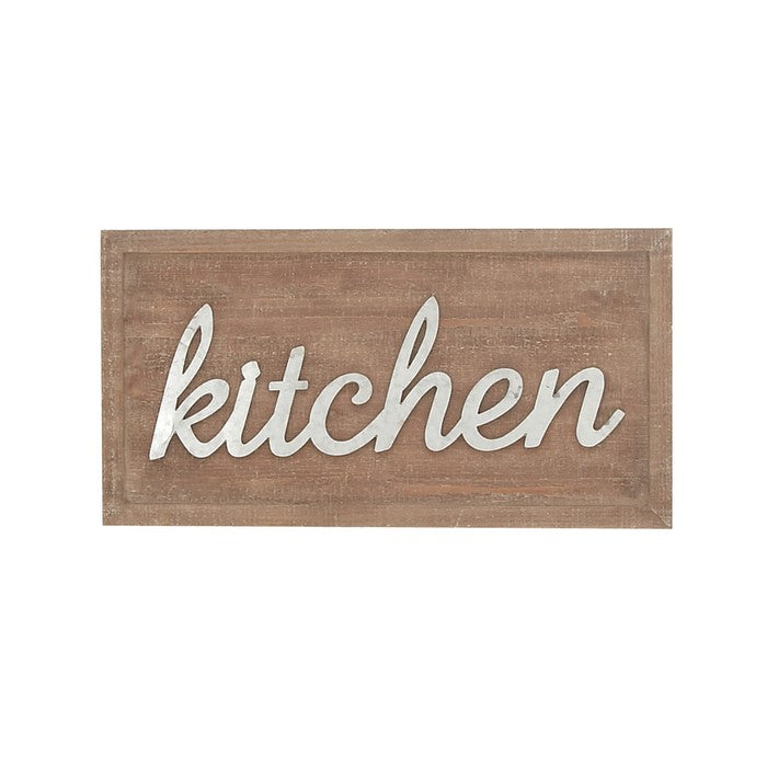 Wooden Wall Sign with Metal Accent Kitchen Typography, Brown