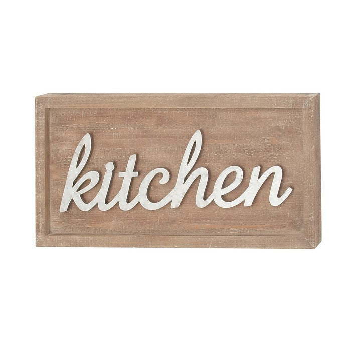 Wooden Wall Sign with Metal Accent Kitchen Typography, Brown