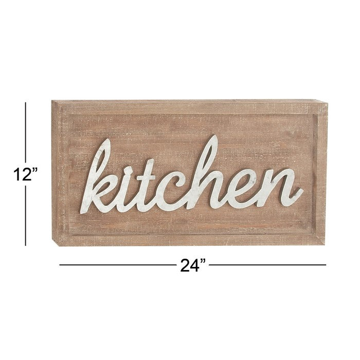 Wooden Wall Sign with Metal Accent Kitchen Typography, Brown