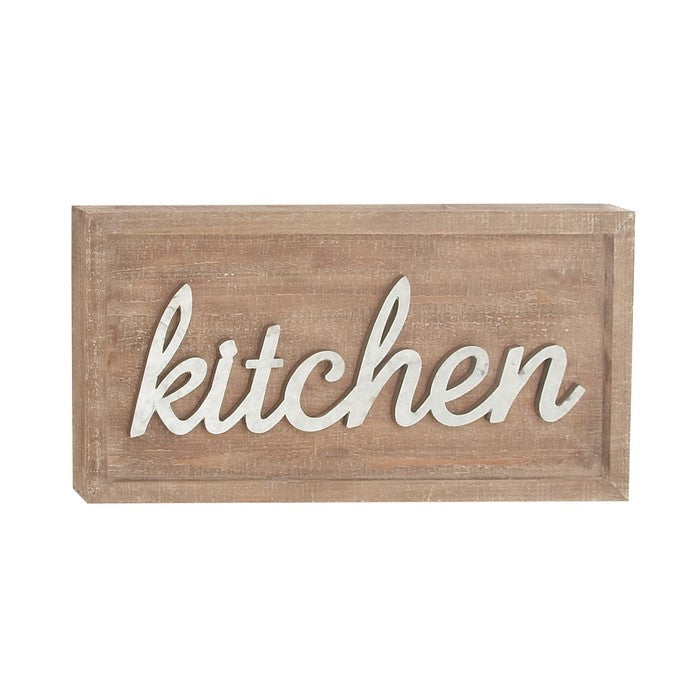 Wooden Wall Sign with Metal Accent Kitchen Typography, Brown