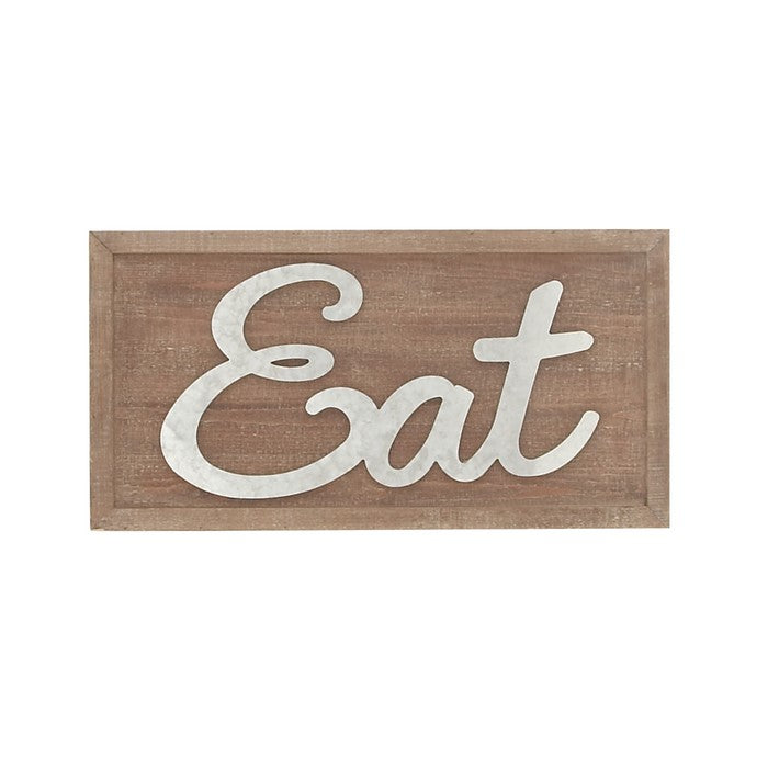 Wooden Wall Sign with Metal Accent Eat Typography, Brown