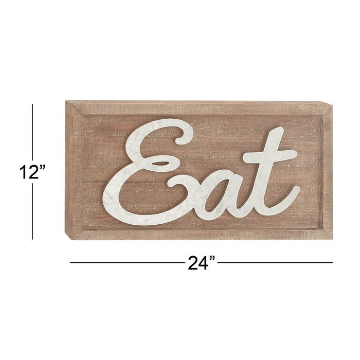Wooden Wall Sign with Metal Accent Eat Typography, Brown
