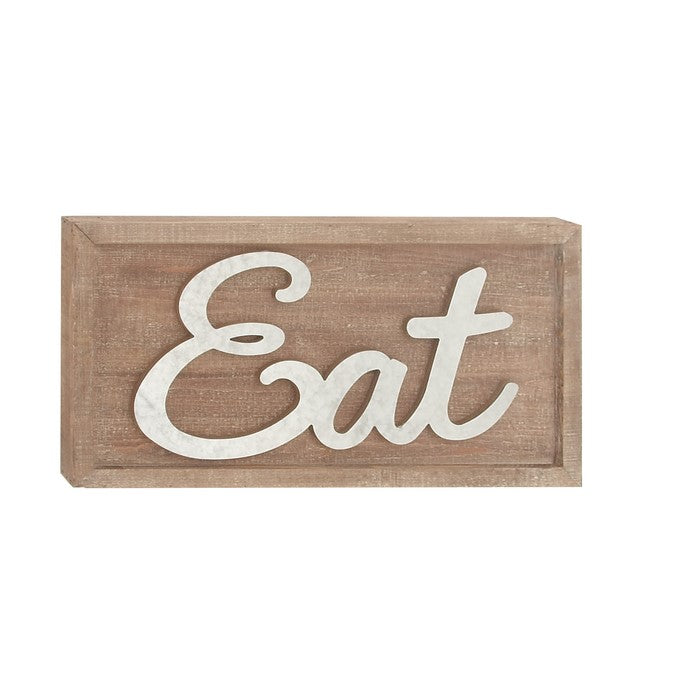 Wooden Wall Sign with Metal Accent Eat Typography, Brown