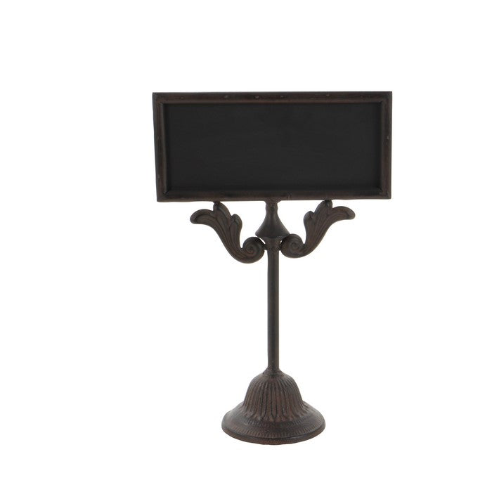 Metal Frame Chalk Board with Bell Shaped Base, Dark Brown