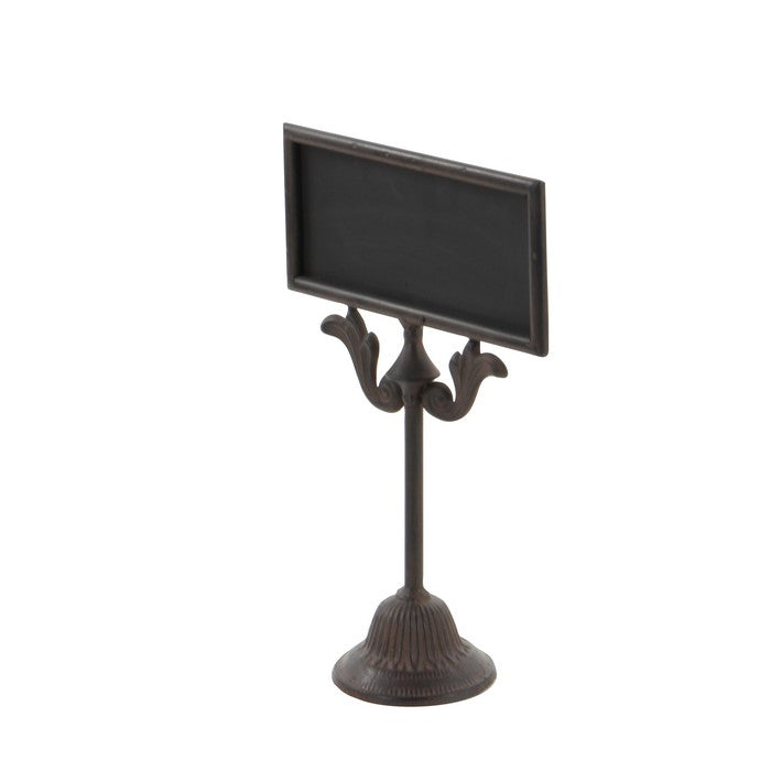 Metal Frame Chalk Board with Bell Shaped Base, Dark Brown
