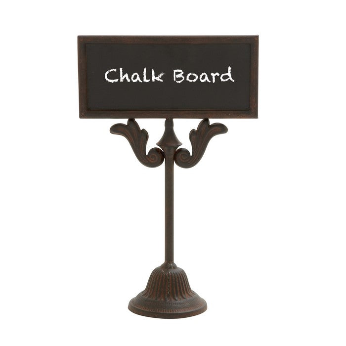 Metal Frame Chalk Board with Bell Shaped Base, Dark Brown