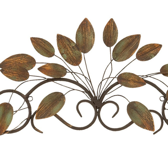Metal Frame Leaf Wall Decor with Mounting Hardware, Brown
