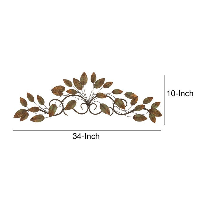Metal Frame Leaf Wall Decor with Mounting Hardware, Brown