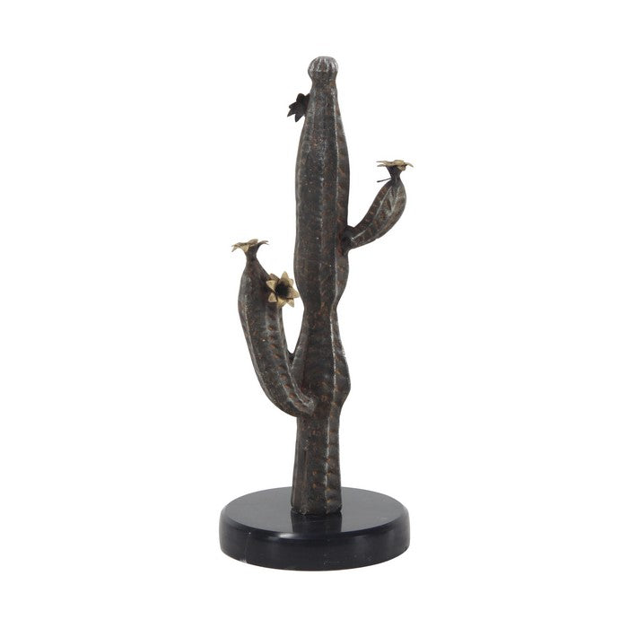Metal Frame Cactus Sculpture with Round Stable Base, Brown