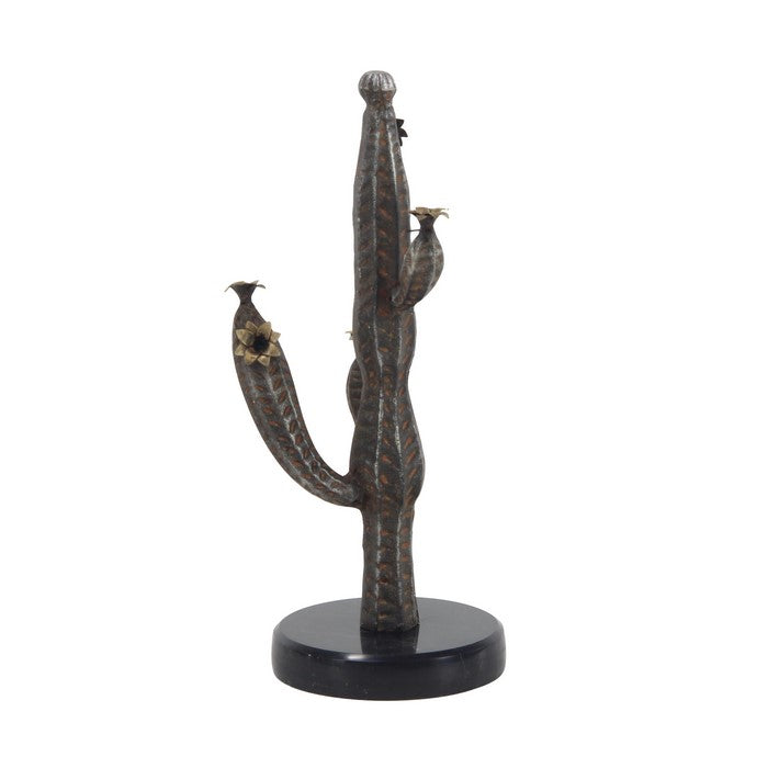 Metal Frame Cactus Sculpture with Round Stable Base, Brown