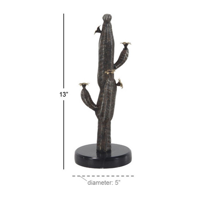 Metal Frame Cactus Sculpture with Round Stable Base, Brown