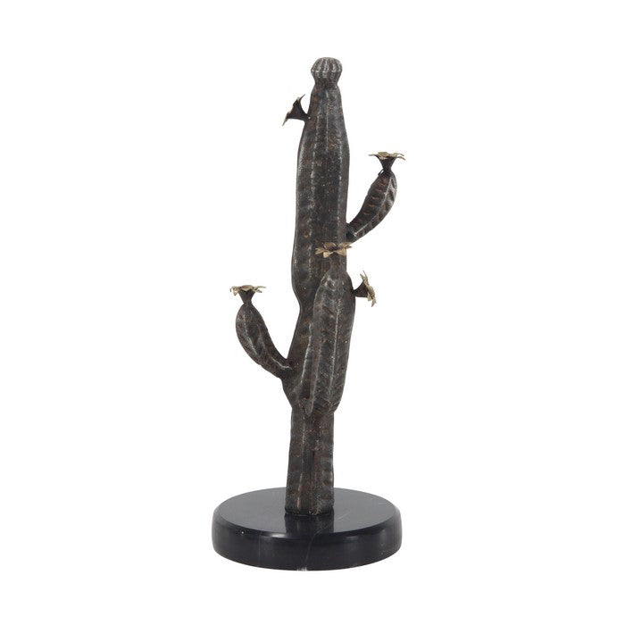 Metal Frame Cactus Sculpture with Round Stable Base, Brown