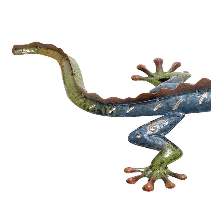 Contemporary Metal Frame Gecko Wall Decor, Blue and Green