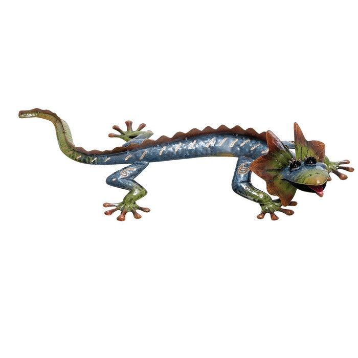 Contemporary Metal Frame Gecko Wall Decor, Blue and Green