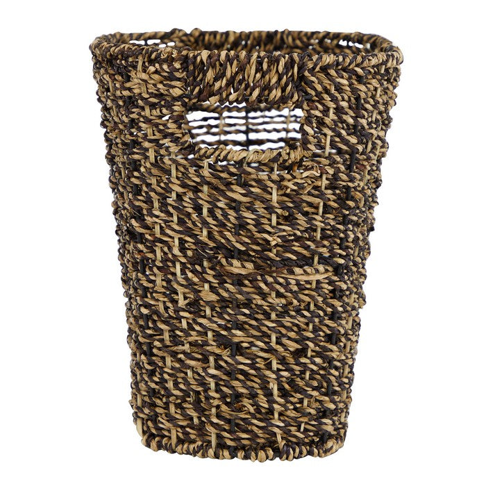 Industrial Metal Frame Seagrass Woven Magazine Rack, Brown