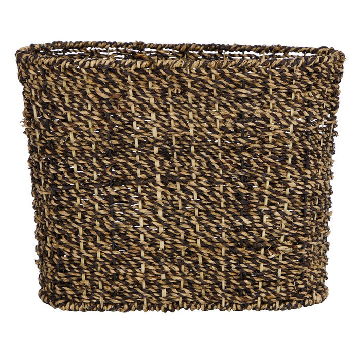 Industrial Metal Frame Seagrass Woven Magazine Rack, Brown