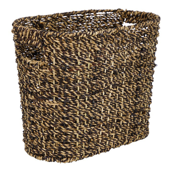 Industrial Metal Frame Seagrass Woven Magazine Rack, Brown