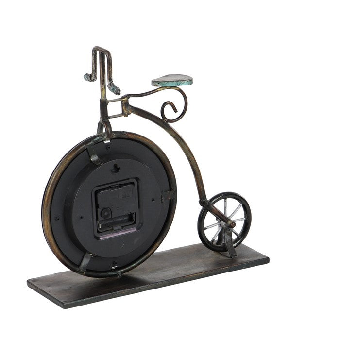 Bicycle Design Metal and Wooden Frame Clock, Brass