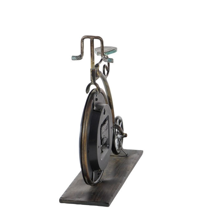 Bicycle Design Metal and Wooden Frame Clock, Brass