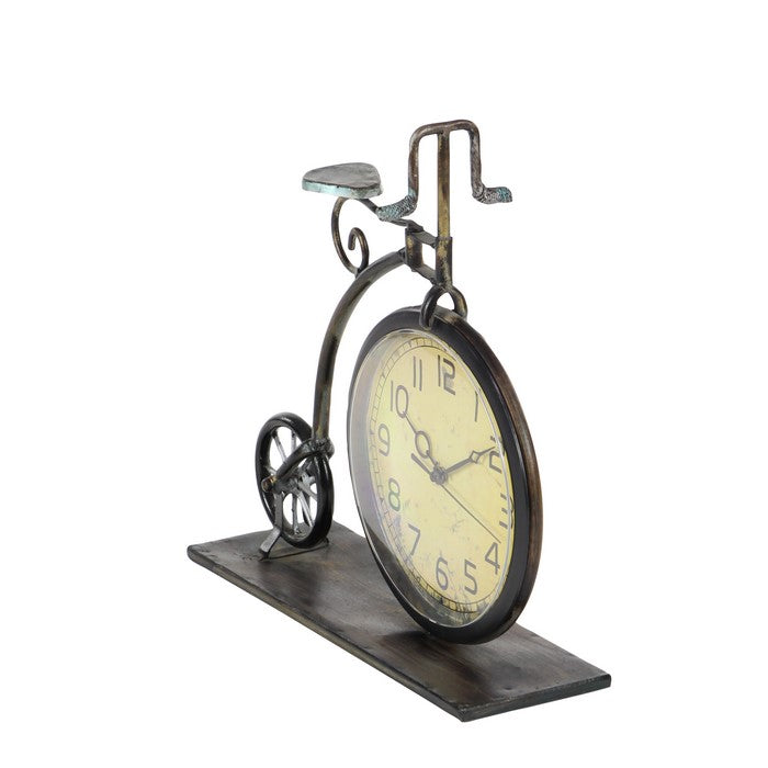 Bicycle Design Metal and Wooden Frame Clock, Brass