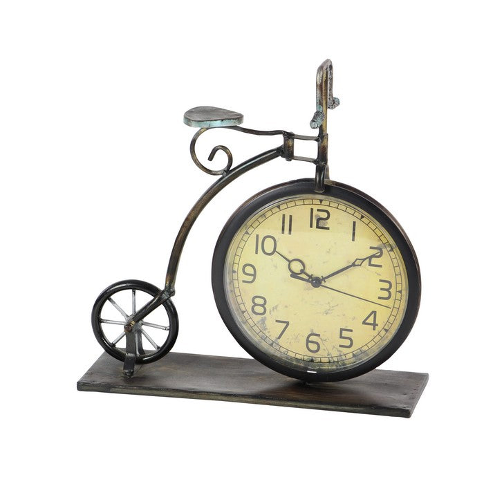 Bicycle Design Metal and Wooden Frame Clock, Brass