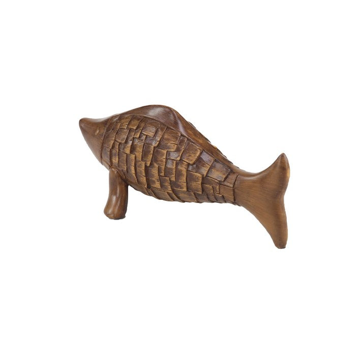 Polystone Frame Fish Sculpture with Fin Base, Brown