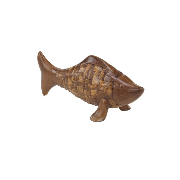 Polystone Frame Fish Sculpture with Fin Base, Brown
