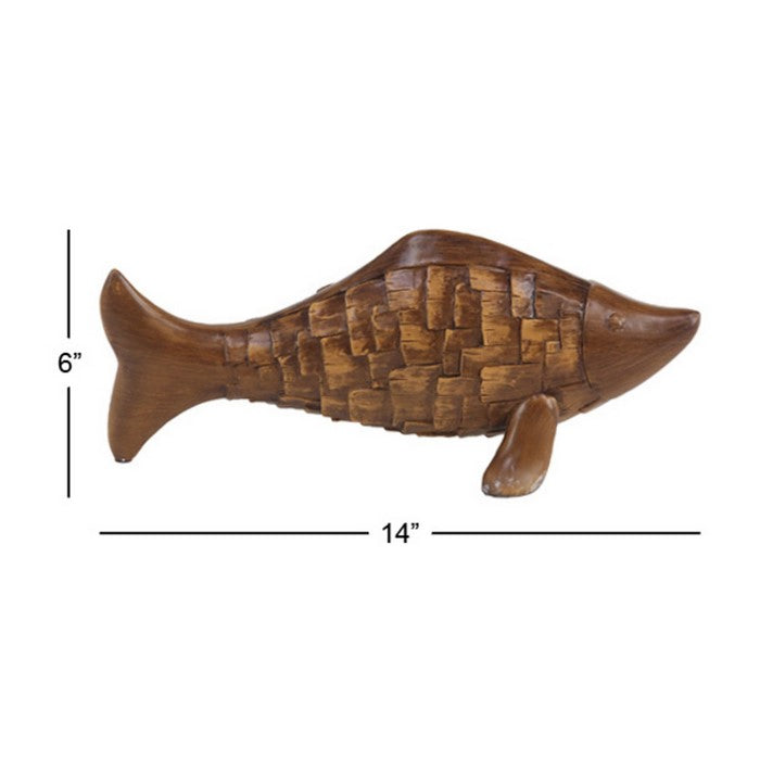 Polystone Frame Fish Sculpture with Fin Base, Brown