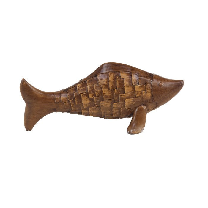 Polystone Frame Fish Sculpture with Fin Base, Brown
