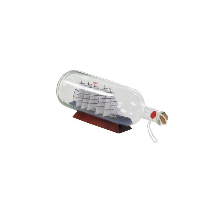 Glass Ship in Bottle Accent Decor with Wooden Base, Clear and Brown