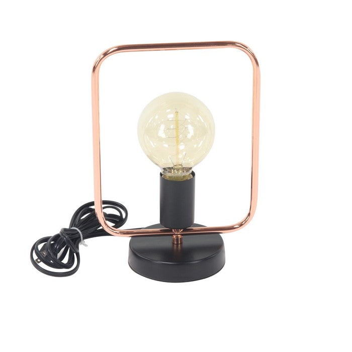 Metal Frame Accent Lamp with Bulb, Rose Gold and Black
