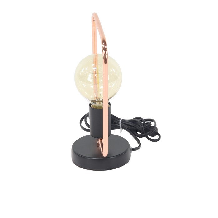 Metal Frame Accent Lamp with Bulb, Rose Gold and Black