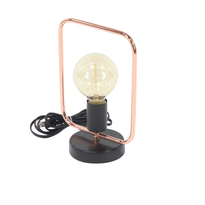 Metal Frame Accent Lamp with Bulb, Rose Gold and Black