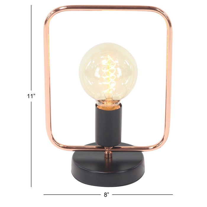 Metal Frame Accent Lamp with Bulb, Rose Gold and Black