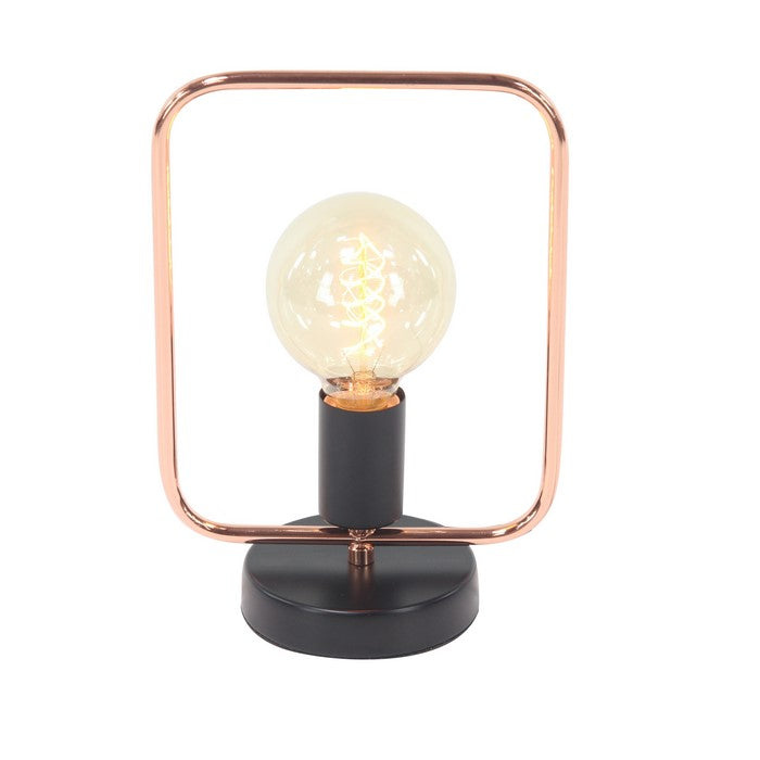 Metal Frame Accent Lamp with Bulb, Rose Gold and Black